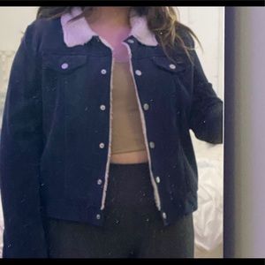 Navy blue corduroy jacket.